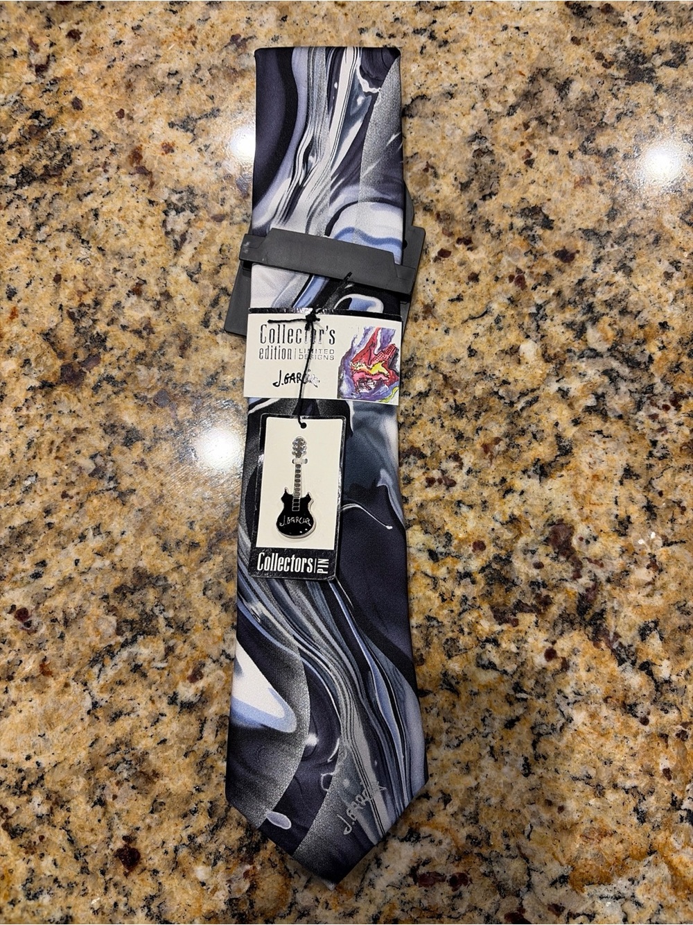 NWT J. Garcia Marble Swirl Black Gray White Necktie Collector Ed w/pin